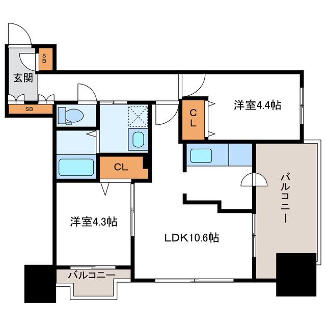 S-FORT北大前 エスフォート北大前(2LDK/7階)の間取り写真