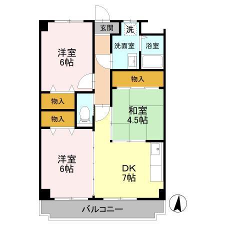 アメニティ三原(3DK/2階)の間取り写真