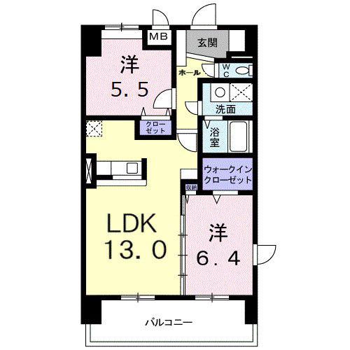 プラティーク六町(2LDK/9階)の間取り写真