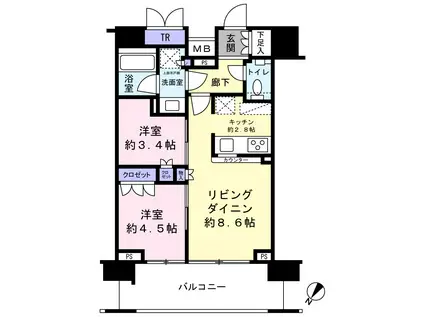 クレヴィア新宿若松町(2LDK/11階)の間取り写真