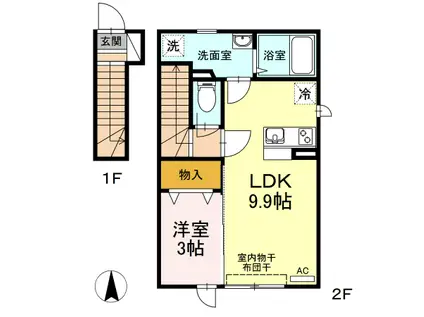 ヴィルドミール手形(1LDK/2階)の間取り写真