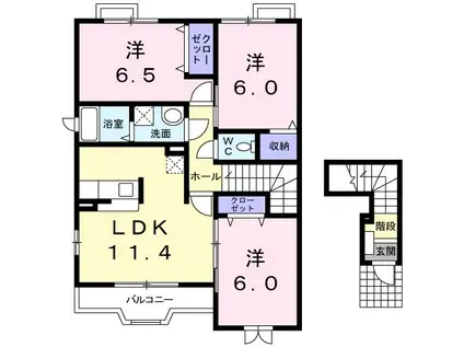 EXCELCOURT東小羽山E(3LDK/2階)の間取り写真