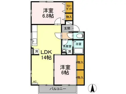 エクレール西田 B棟(2LDK/2階)の間取り写真