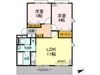 オークマンション(3DK/4階)の間取り写真