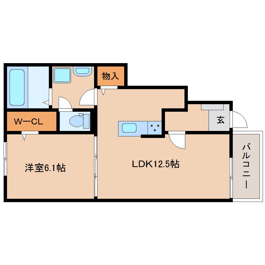 近鉄大阪線 耳成駅 徒歩17分 2階建 築3年(1LDK/1階)の間取り写真