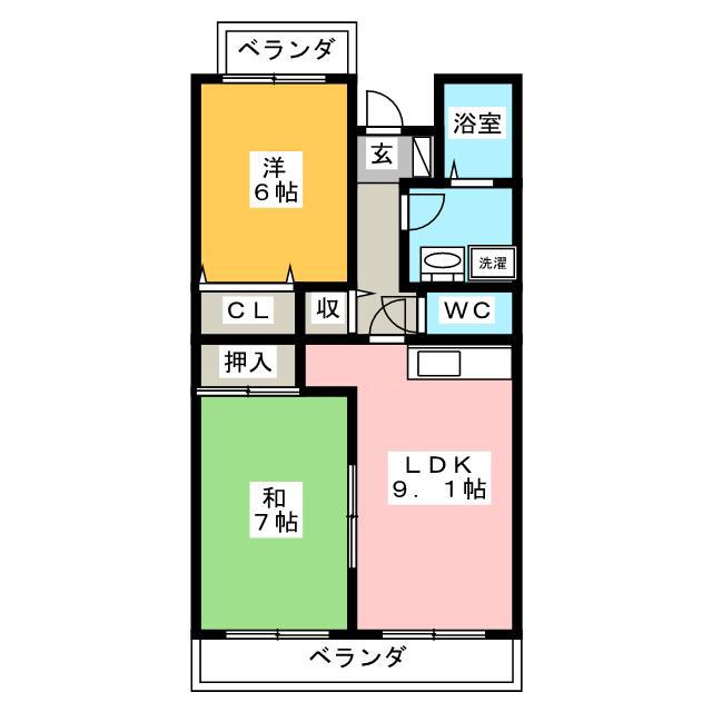 グランデフローラ(2LDK/3階)の間取り写真