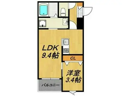 LECOCON北名古屋(1LDK/1階)の間取り写真