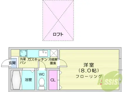 ホワイトキャッスル遠見塚15番館(1K/2階)の間取り写真