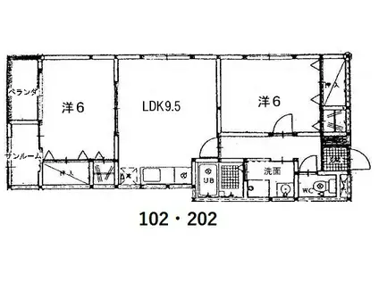 リジェール(2LDK/1階)の間取り写真