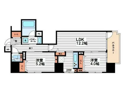 JASPER御堂筋本町(2LDK/4階)の間取り写真