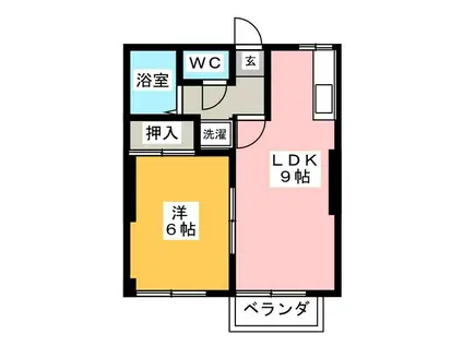 ハイランドIA棟(1LDK/2階)の間取り写真