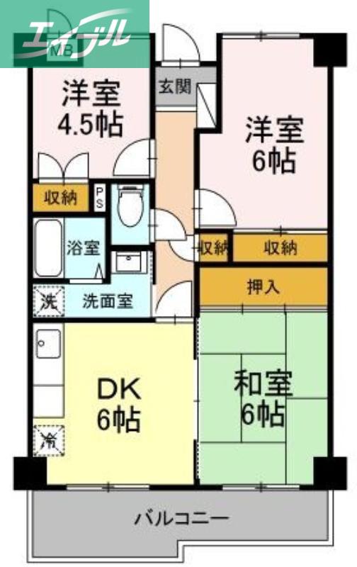 クオーレ花尻(3DK/4階)の間取り写真