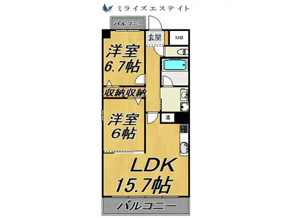 メープルアネスト新栄(2LDK/8階)の間取り写真