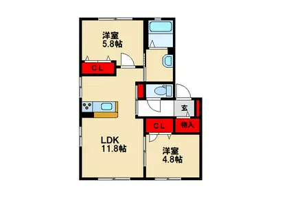 バリュージュシオン(2LDK/1階)の間取り写真