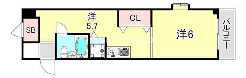 ハイライフ小河通IV(1K/6階)の間取り写真