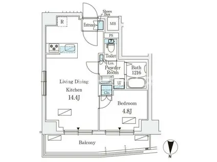 オープンブルーム入谷イースト(1LDK/15階)の間取り写真