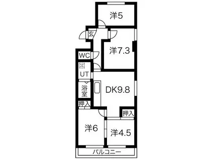 ソレイユ フジ(4DK/6階)の間取り写真