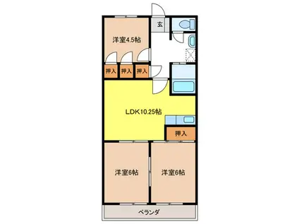 マンションリプル(3LDK/3階)の間取り写真