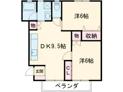 ハイツ久II(2DK/2階)の間取り写真