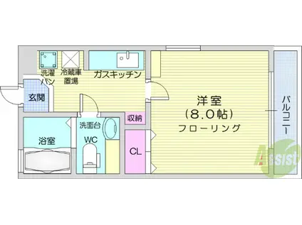 エスポアール長命(1K/1階)の間取り写真