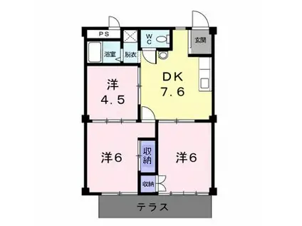 ハウジングすずか(3DK/1階)の間取り写真