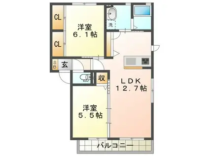 HILLS庄野 A棟(2LDK/1階)の間取り写真