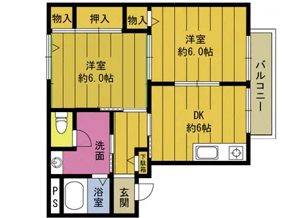 ディアスサリーナA.B.C(2DK/2階)の間取り写真