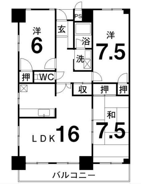 カーサM1(3LDK/8階)の間取り写真