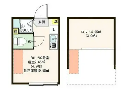 ハーモニーテラス豊島VI(ワンルーム/2階)の間取り写真