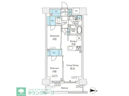 ロイジェントパークス押上錦糸町(2LDK/2階)の間取り写真