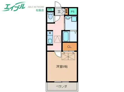 ルネスクレール(1K/1階)の間取り写真