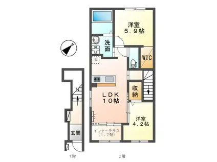 グランハイツN(2LDK/2階)の間取り写真