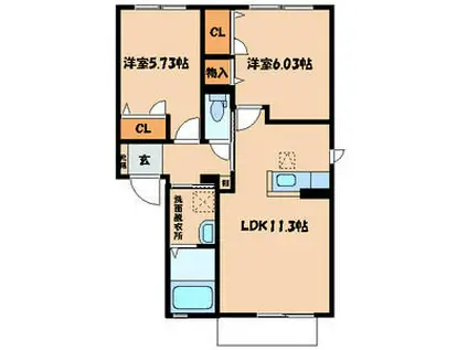 クラヴィエ松崎(2LDK/1階)の間取り写真