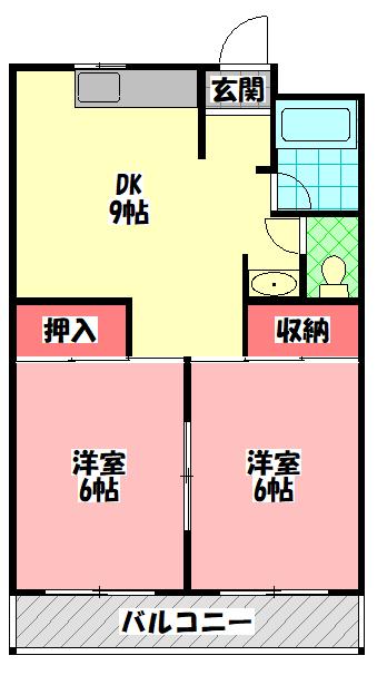 サンコーポ八雲(2LDK/3階)の間取り写真