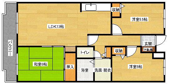 カーサ中筋(3LDK/2階)の間取り写真