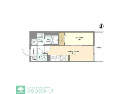 グランカーサ菊川(1DK/3階)の間取り写真