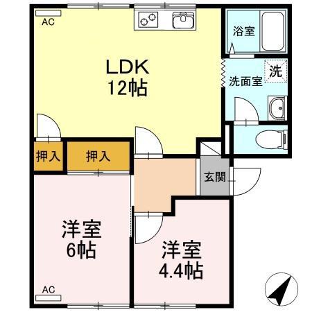 サンライズ富士 C棟(2LDK/1階)の間取り写真