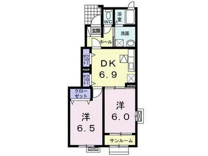 I・T II棟(2DK/1階)の間取り写真