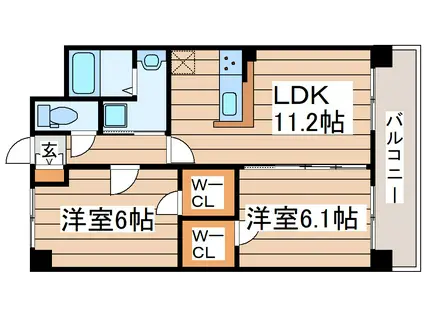 エーフィールズ新田東(2LDK/1階)の間取り写真