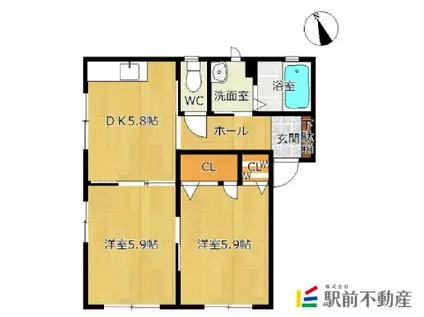 ロイヤルコート・ニシムラ (2DK/1階)の間取り写真