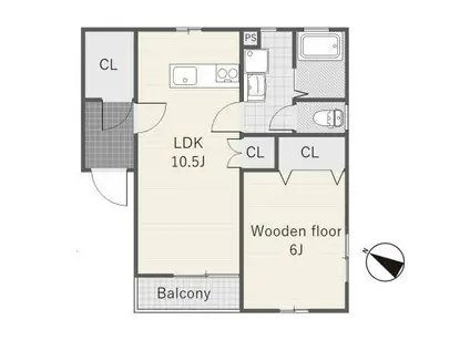 唐津タウンハウスE(1LDK/1階)の間取り写真