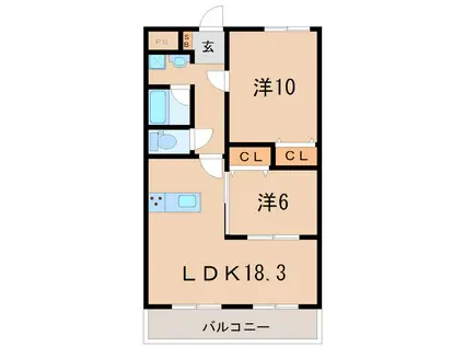 LA・LUCE緑地公園(2LDK/4階)の間取り写真