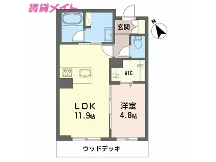 ツヴェルフII(1LDK/1階)の間取り写真