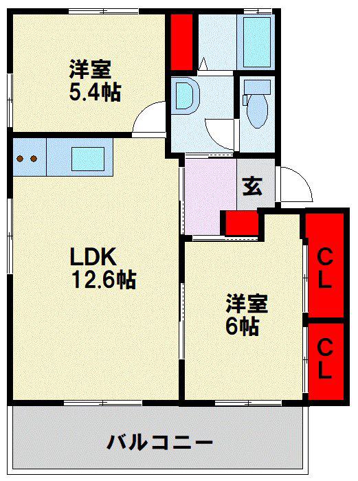 プリマベーラ H棟(2LDK/2階)の間取り写真