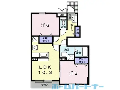 ポート・レーゼ C(2LDK/1階)の間取り写真