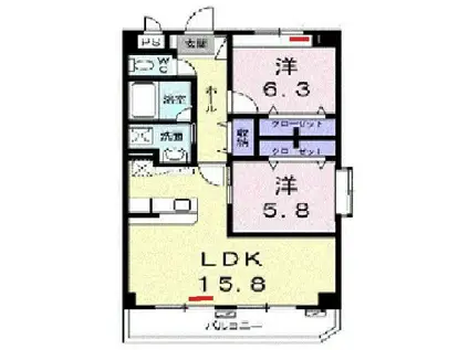 サニー・I(2LDK/2階)の間取り写真