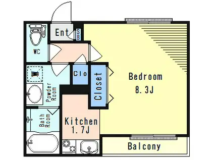 東急大井町線 荏原町駅 徒歩4分 3階建 築6年(1K/2階)の間取り写真