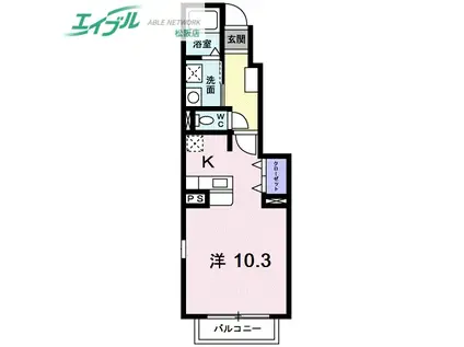 プティ・シャト-B棟(ワンルーム/1階)の間取り写真