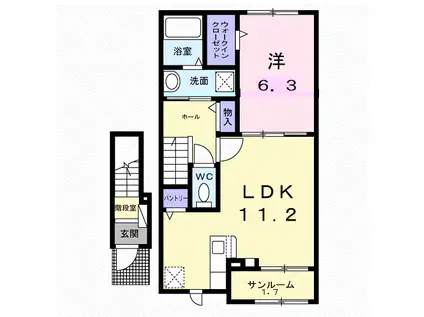 フレ一シュ・ベル B棟(1LDK/2階)の間取り写真