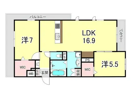 クラルテ 岡本 宮ノ前(2LDK/2階)の間取り写真